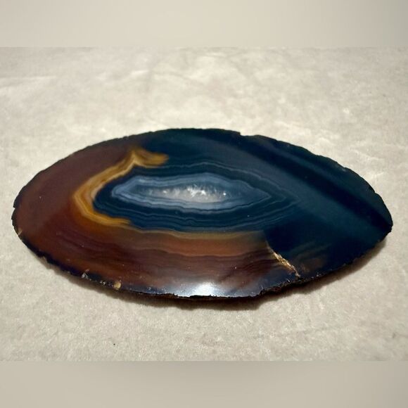 Brown Black Polished Agate Slice – Natural Crystal Display Stone 4.75” - Picture 4 of 15